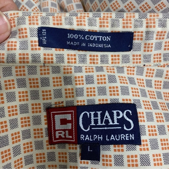 Chaps RL Men’s Orange & Gray Geo Print Short Sleeve Button Down - Picture 5 of 7